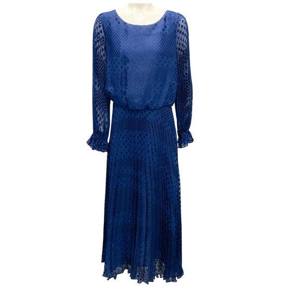 Emporio Armani Blue Pleated Long Sleeved Textured Polka Dot...